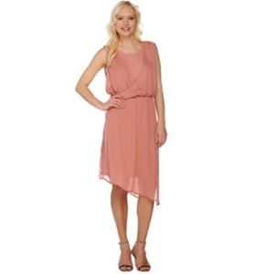 Halston Chiffon Layer Peach Coral Layer Dress 26W 3X